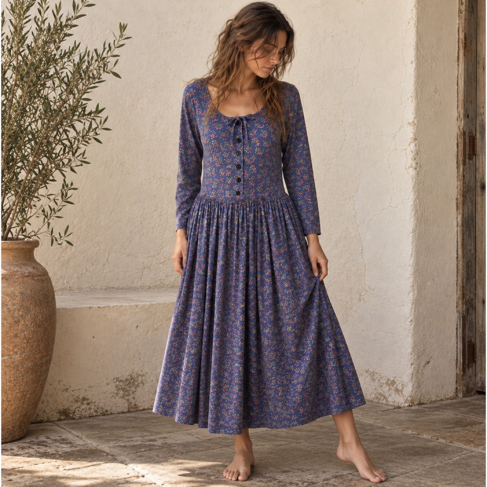 Vintage Laura Ashley Floral Sleepgown Prairie Dress Romantic Oversized Blue 6